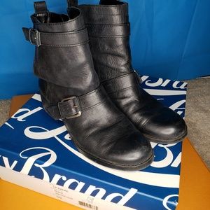 Lucky Brand Black Leather Boots Biker Moto Buckle